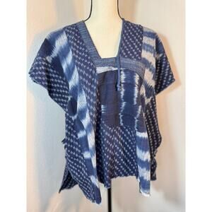 Citizens of Humanity Blue Batik Poncho Top Cotton Block Print Pull-over Boho S